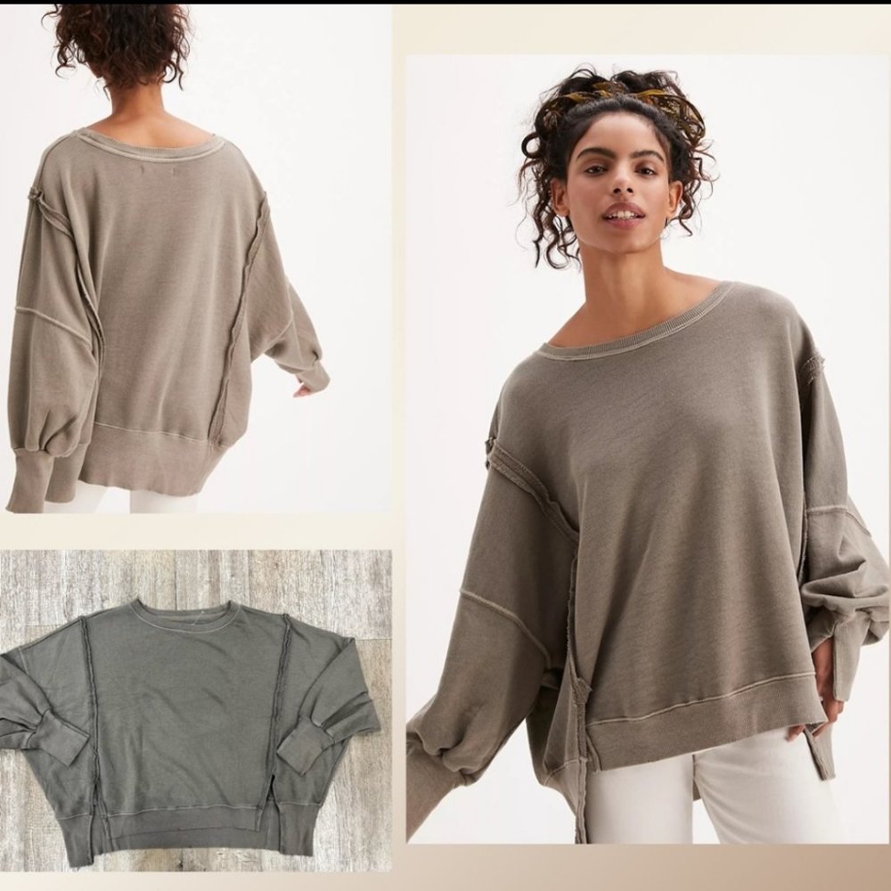 NWT FREE PEOPLE Camden Dolphin Gray Oversized Sweatshirt We The Free
